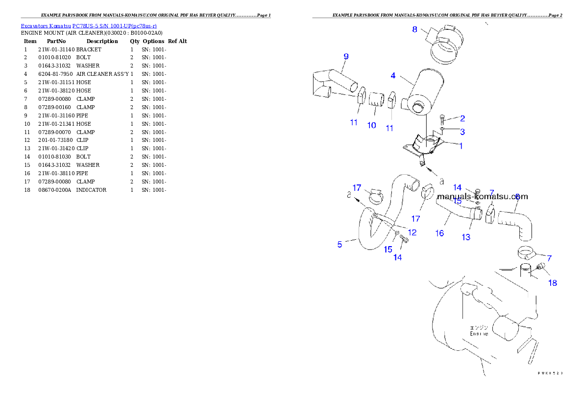 PC78US-5 S/N 1001-UP (For North America) Partsbook