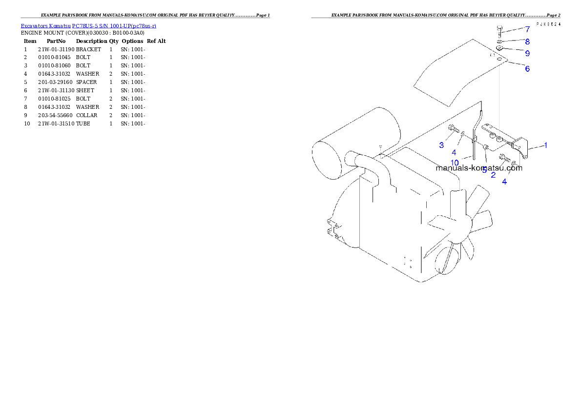 PC78US-5 S/N 1001-UP (For North America) Partsbook