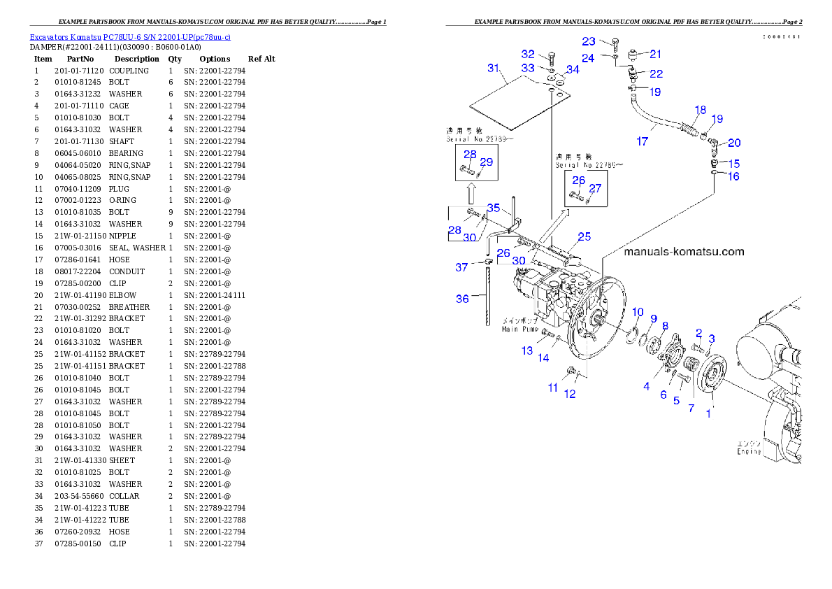 Protected: PC78UU-6 S/N 22001-UP Partsbook