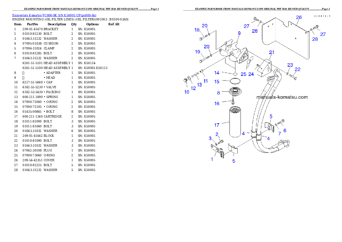 PC800-8K S/N K50001-UP Partsbook