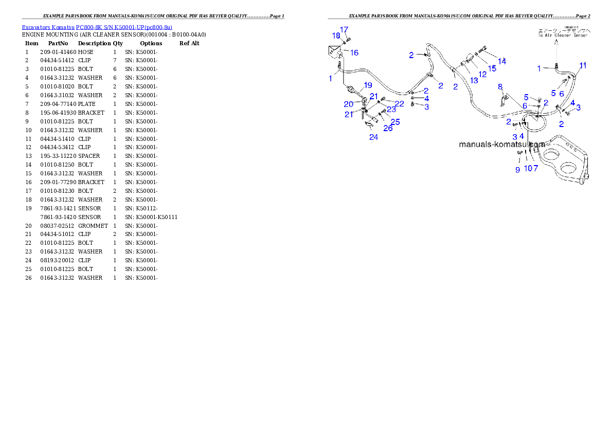 Protected: PC800-8K S/N K50001-UP Partsbook