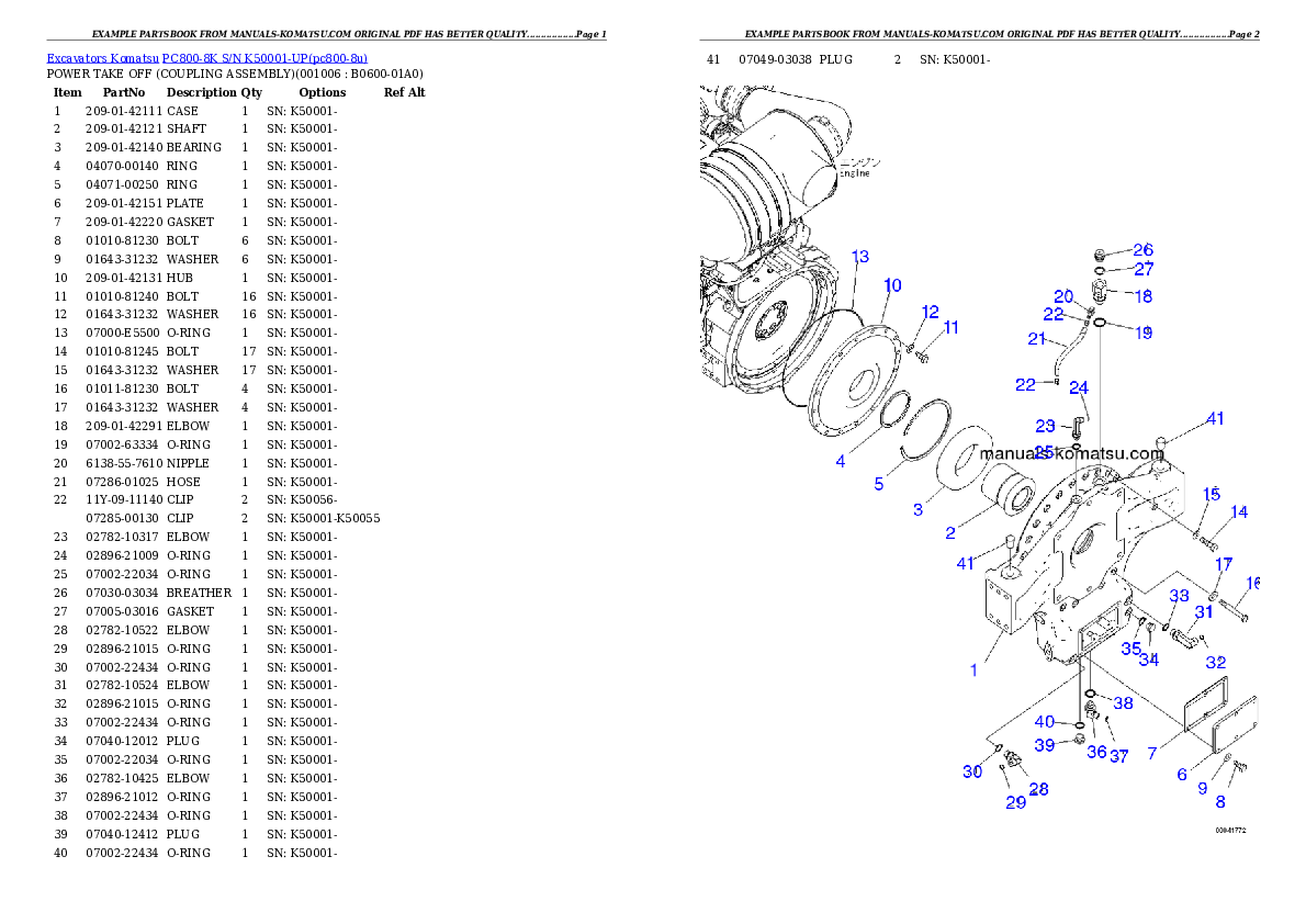 Protected: PC800-8K S/N K50001-UP Partsbook