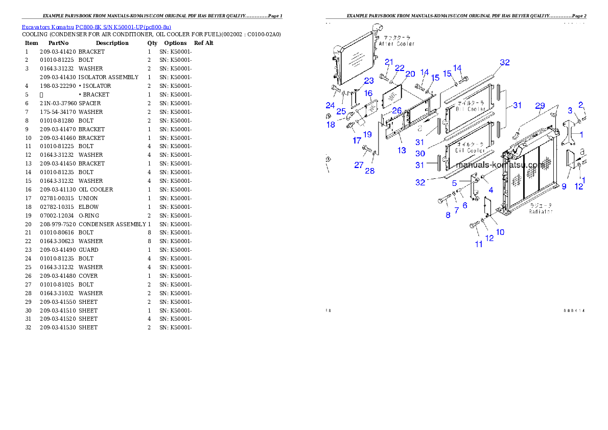Protected: PC800-8K S/N K50001-UP Partsbook