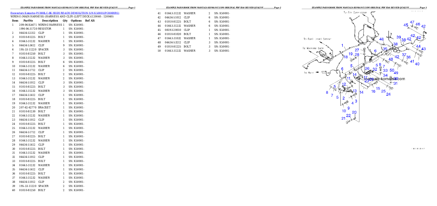 PC800LC-8K HIGH REACH DEMOLITION S/N K50001 Partsbook