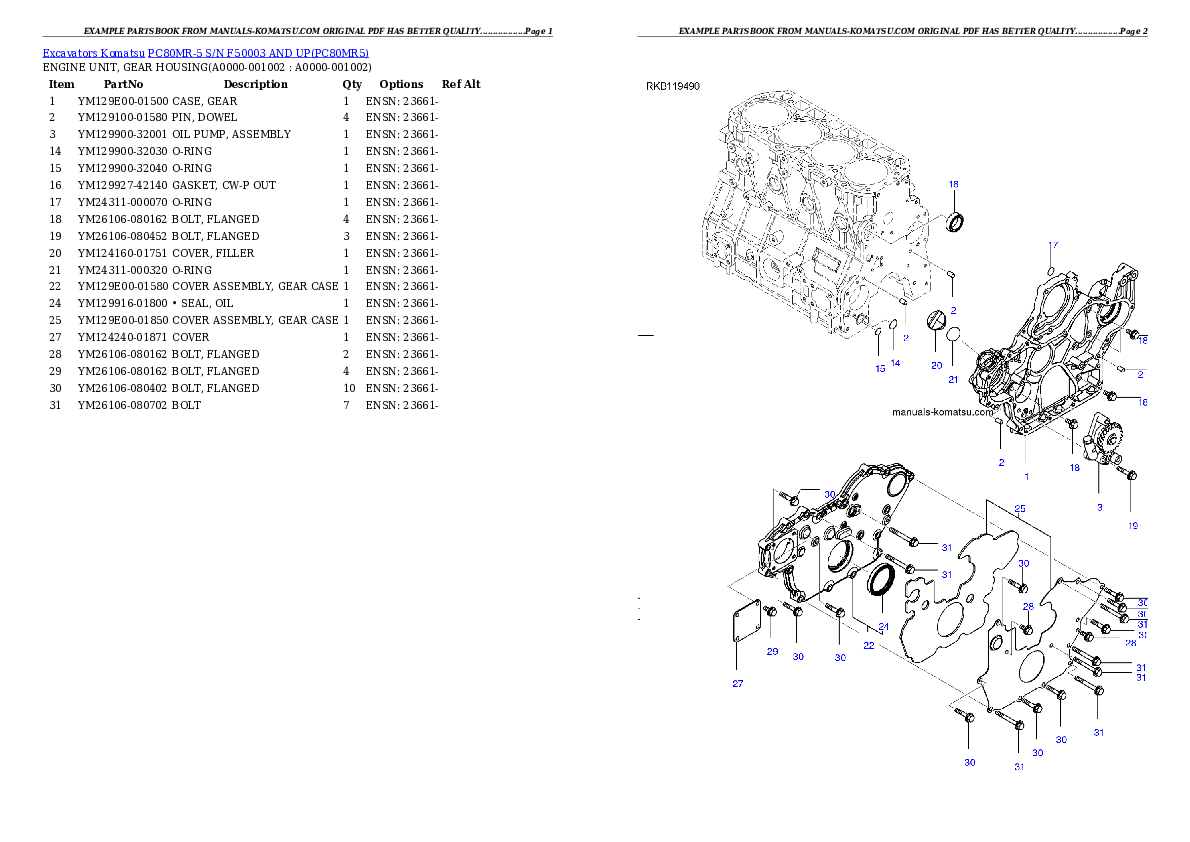 PC80MR-5 S/N F50003 AND UP Partsbook