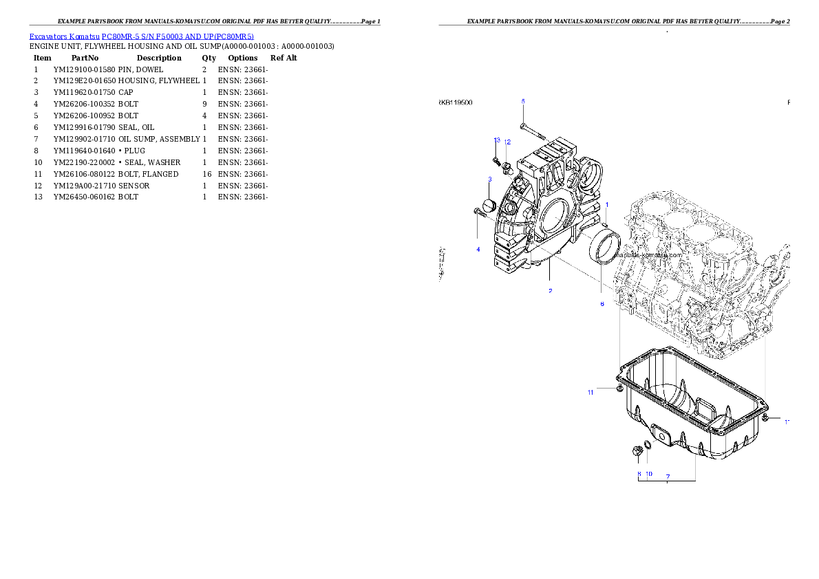 PC80MR-5 S/N F50003 AND UP Partsbook