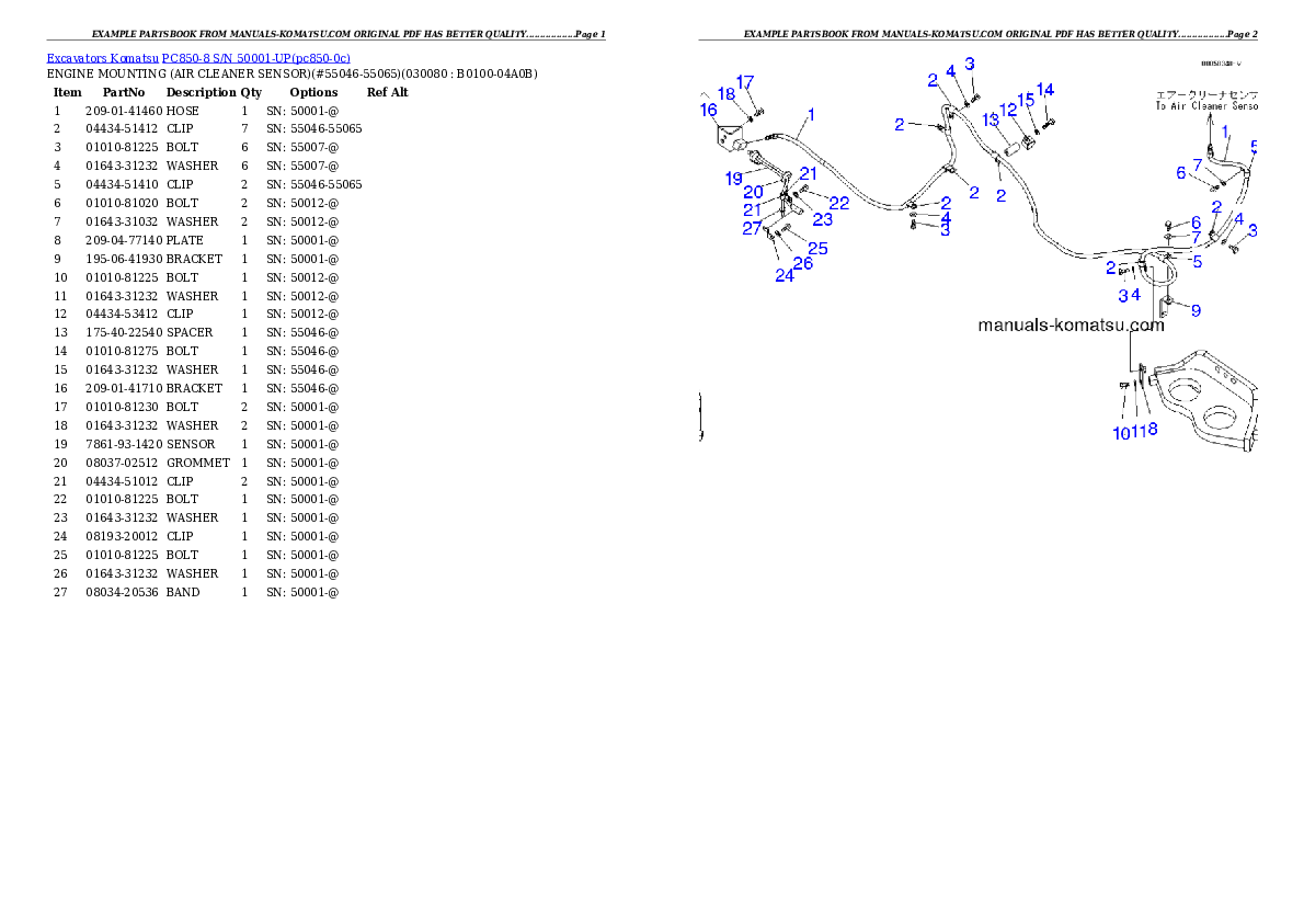 Protected: PC850-8 S/N 50001-UP Partsbook