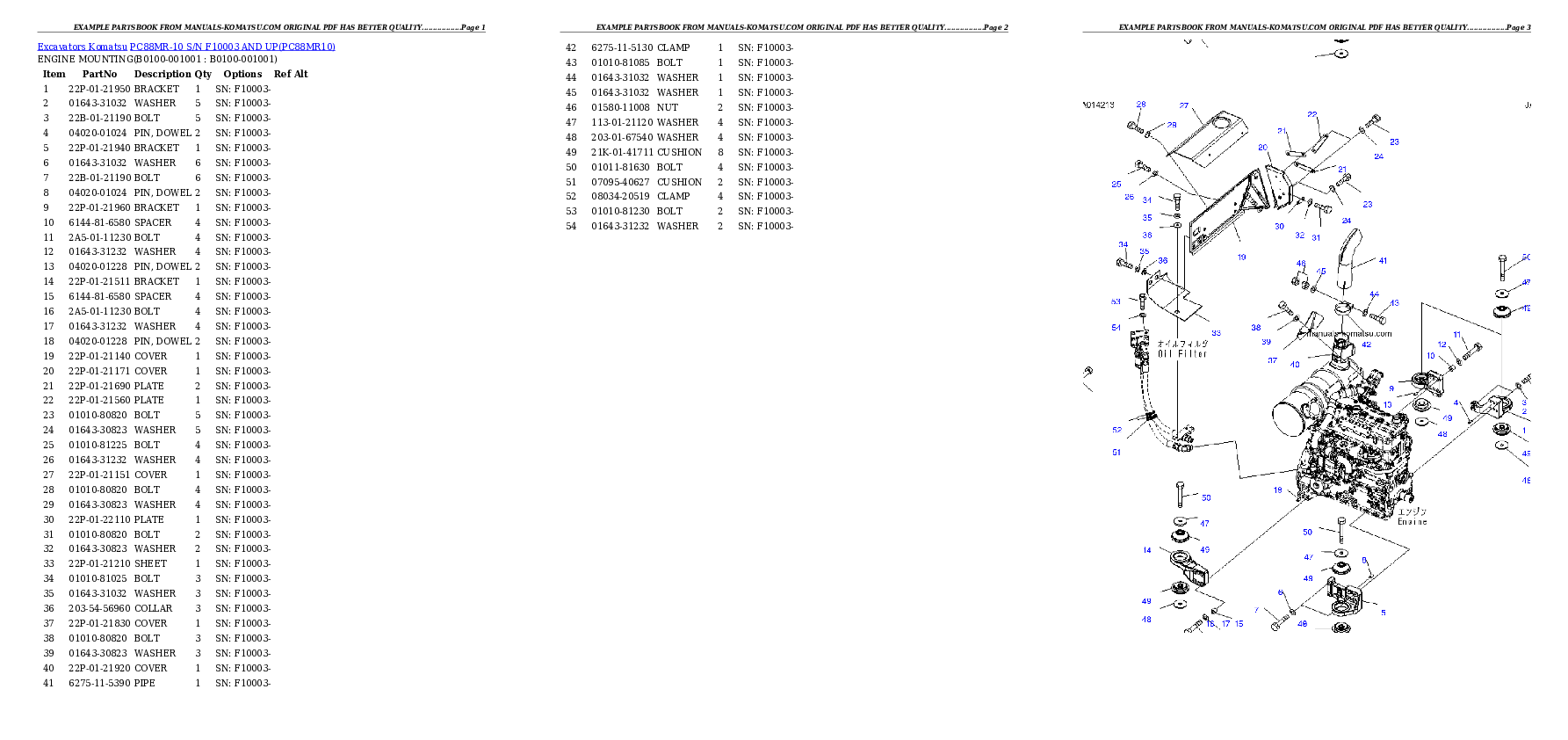 PC88MR-10 S/N F10003 AND UP Partsbook