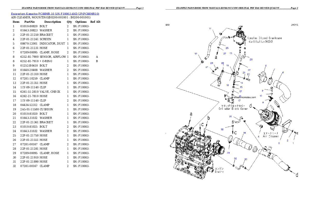 Protected: PC88MR-10 S/N F10003 AND UP Partsbook