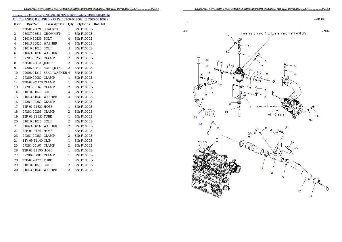 Protected: PC88MR-10 S/N F10003 AND UP Partsbook