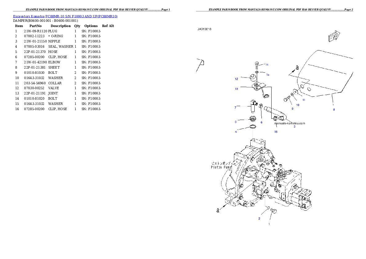 Protected: PC88MR-10 S/N F10003 AND UP Partsbook