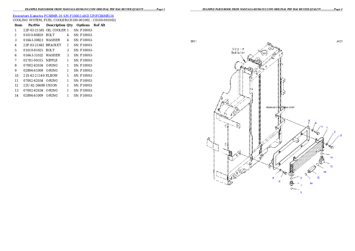 Protected: PC88MR-10 S/N F10003 AND UP Partsbook