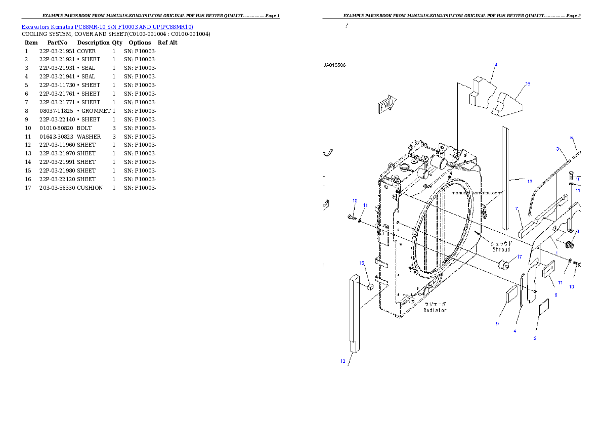 Protected: PC88MR-10 S/N F10003 AND UP Partsbook