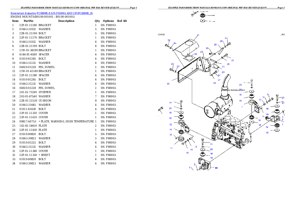 PC88MR-8 S/N F80003 AND UP Partsbook