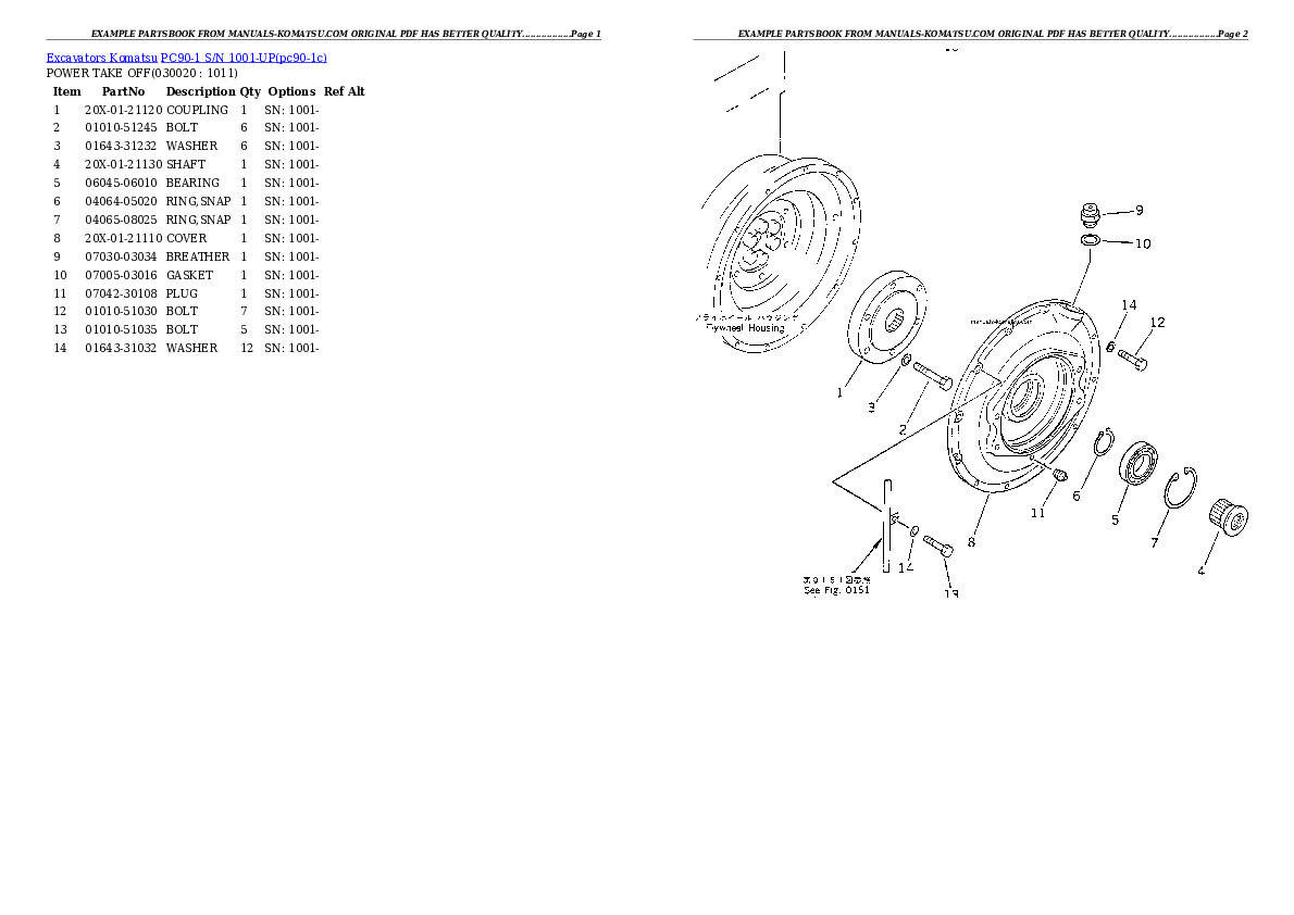 PC90-1 S/N 1001-UP Partsbook