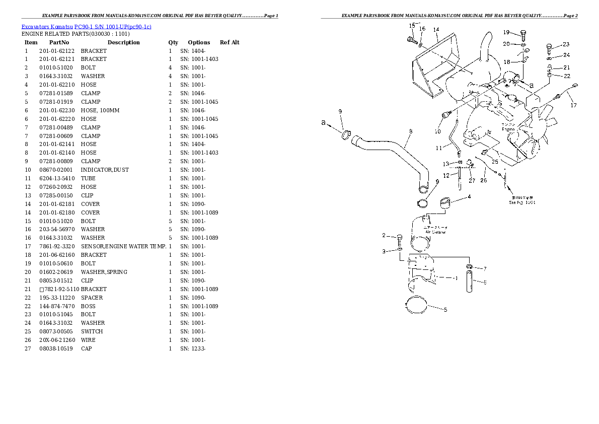 PC90-1 S/N 1001-UP Partsbook