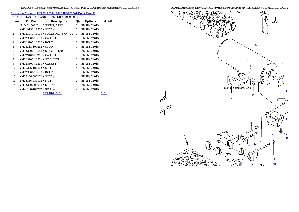 PC95R-2 USA S/N 21D5200001-Up Partsbook