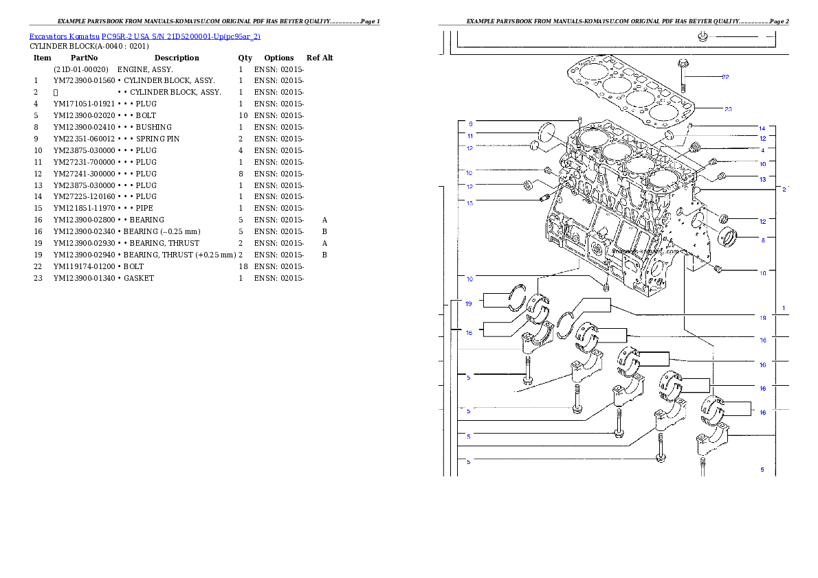Protected: PC95R-2 USA S/N 21D5200001-Up Partsbook