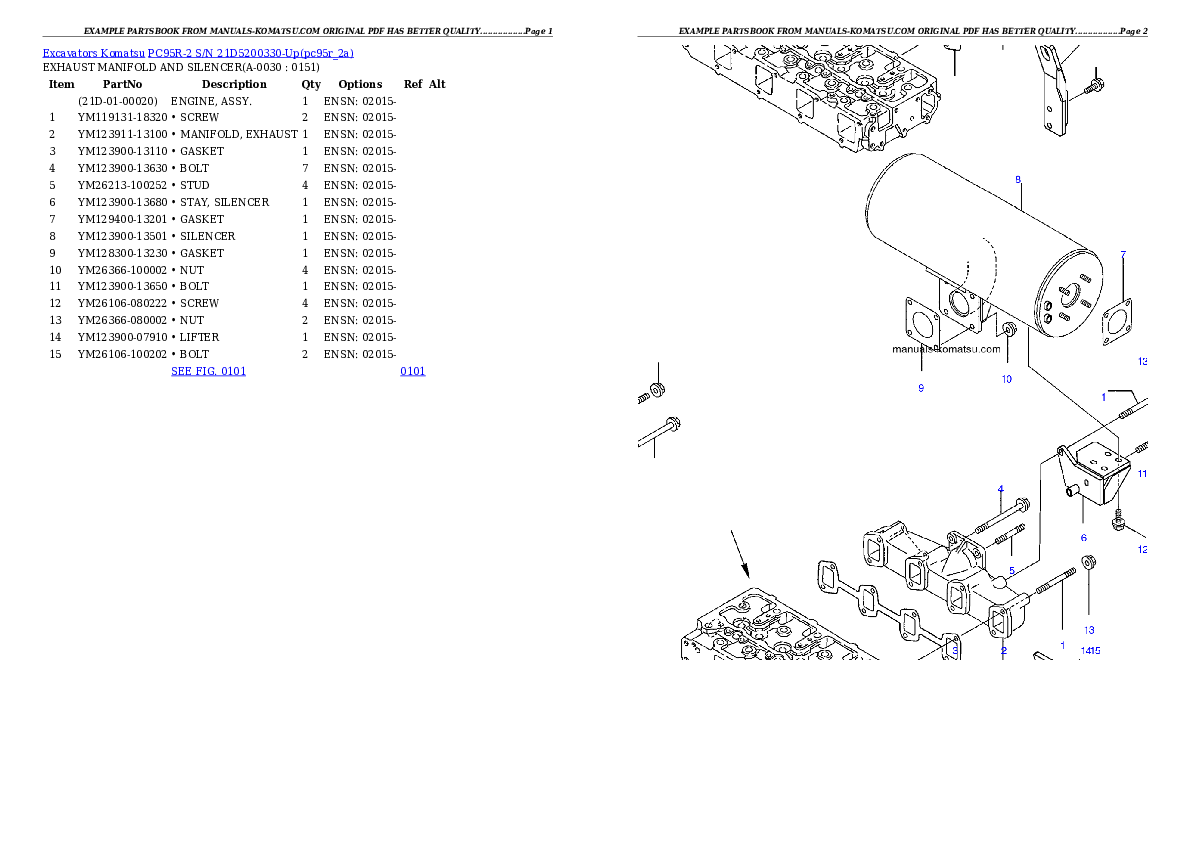 PC95R-2 S/N 21D5200330-Up Partsbook