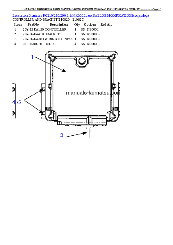 Protected: PC210/240/290-8 S/N K50001-up SWELOG MODIFICATIONS Partsbook