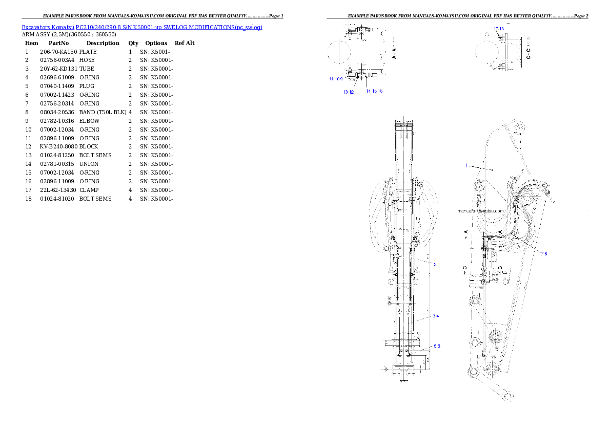 Protected: PC210/240/290-8 S/N K50001-up SWELOG MODIFICATIONS Partsbook