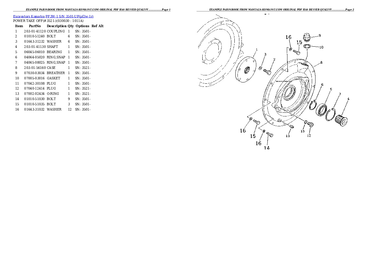 PF3W-1 S/N 3501-UP Partsbook