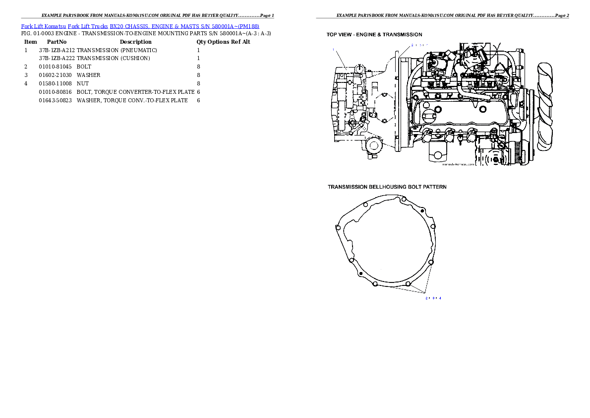 BX20 CHASSIS, ENGINE & MASTS S/N 580001A~ Partsbook