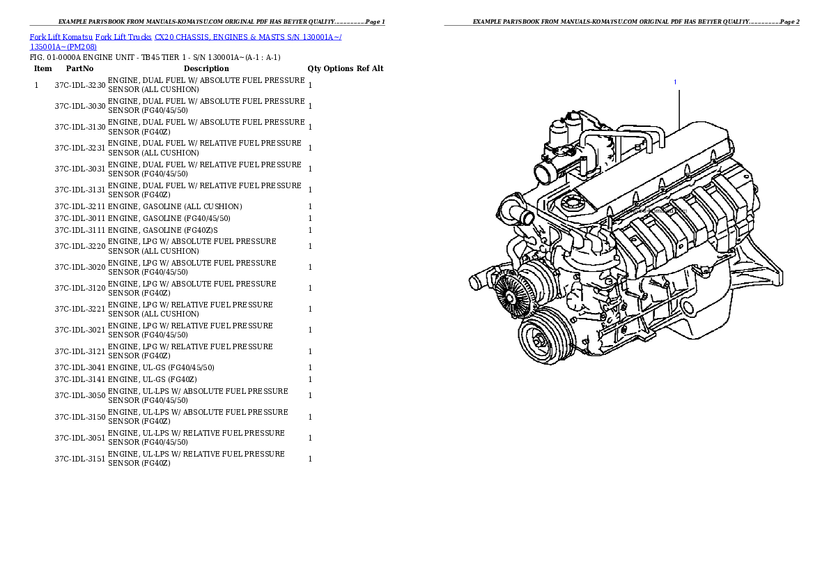 CX20 CHASSIS, ENGINES & MASTS S/N 130001A~/ 135001A~ Partsbook
