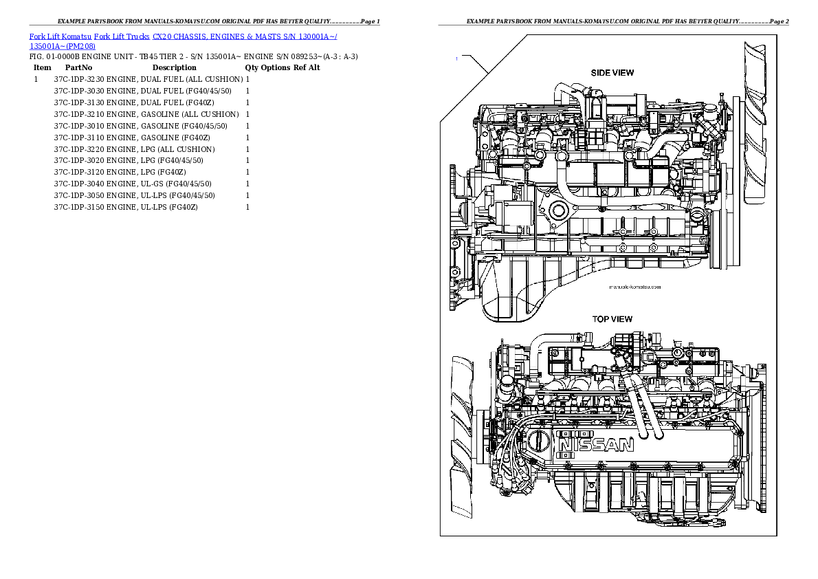 CX20 CHASSIS, ENGINES & MASTS S/N 130001A~/ 135001A~ Partsbook