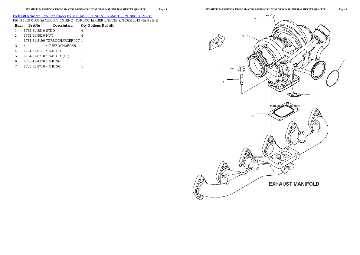 EX50 CHASSIS, ENGINE & MASTS S/N 7001~ Partsbook
