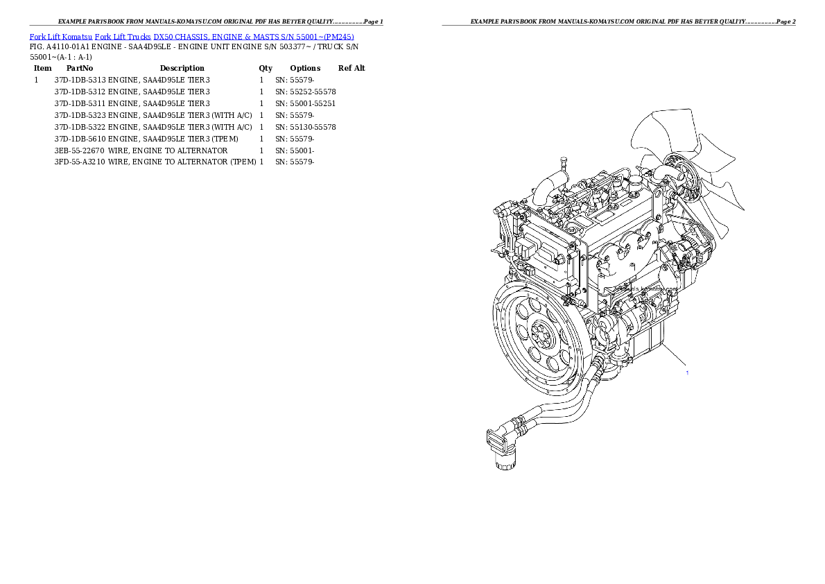 DX50 CHASSIS, ENGINE & MASTS S/N 55001~ Partsbook