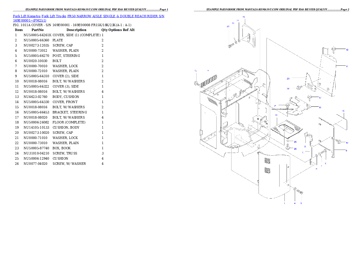 FR50 NARROW AISLE SINGLE & DOUBLE REACH RIDER S/N 169E00001~ Partsbook