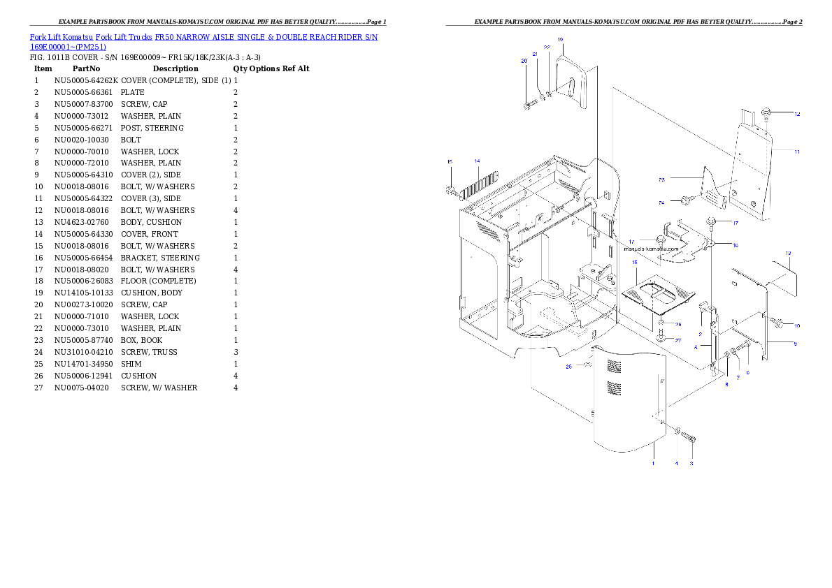 FR50 NARROW AISLE SINGLE & DOUBLE REACH RIDER S/N 169E00001~ Partsbook