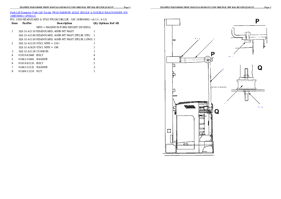 Protected: FR50 NARROW AISLE SINGLE & DOUBLE REACH RIDER S/N 169E00001~ Partsbook