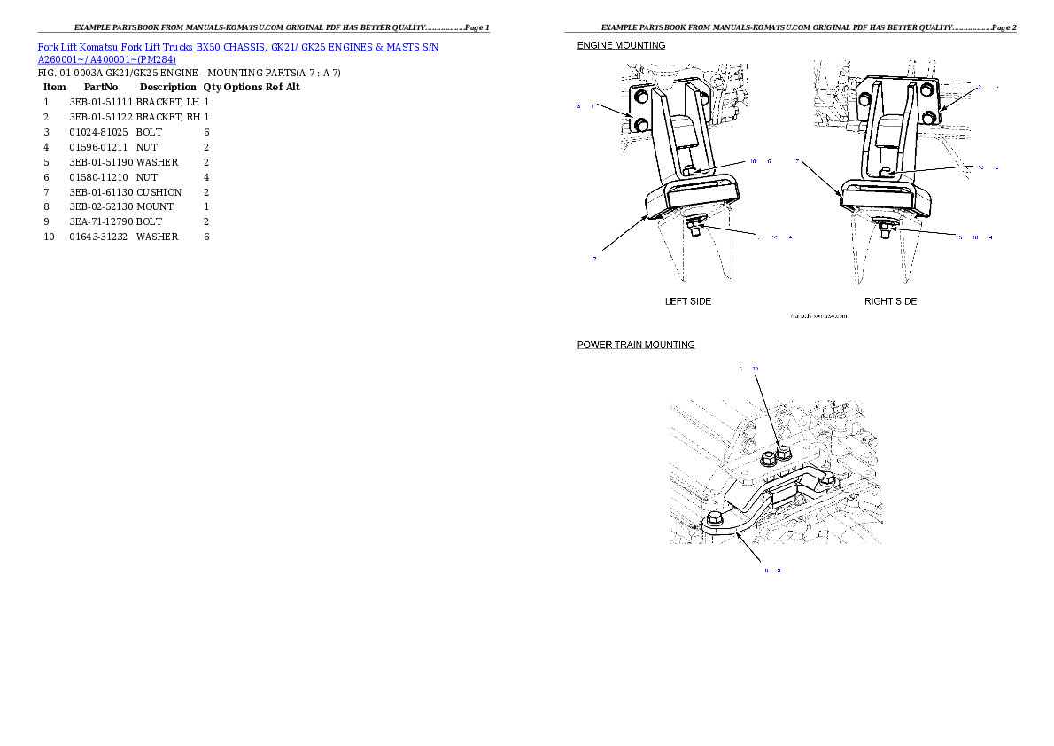 Protected: BX50 CHASSIS, GK21/ GK25 ENGINES & MASTS S/N A260001~/ A400001~ Partsbook