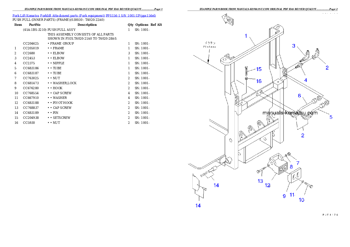 PPS156-1 S/N 1001-UP Partsbook