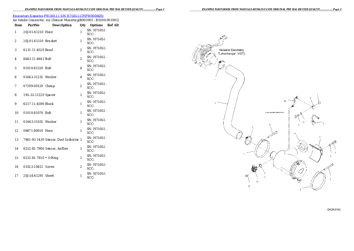 PW180-11 S/N H75051-UP Partsbook