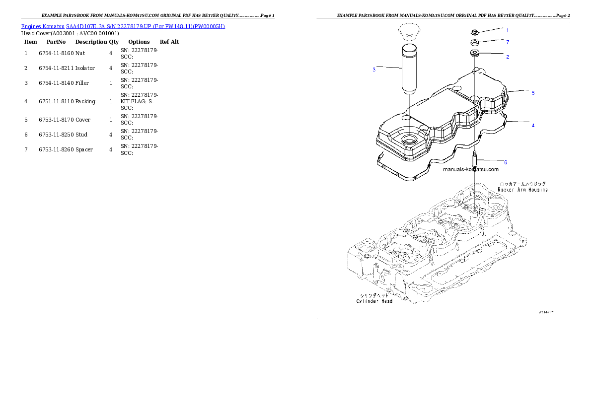 SAA4D107E-3A S/N 22278179-UP (For PW148-11) Partsbook
