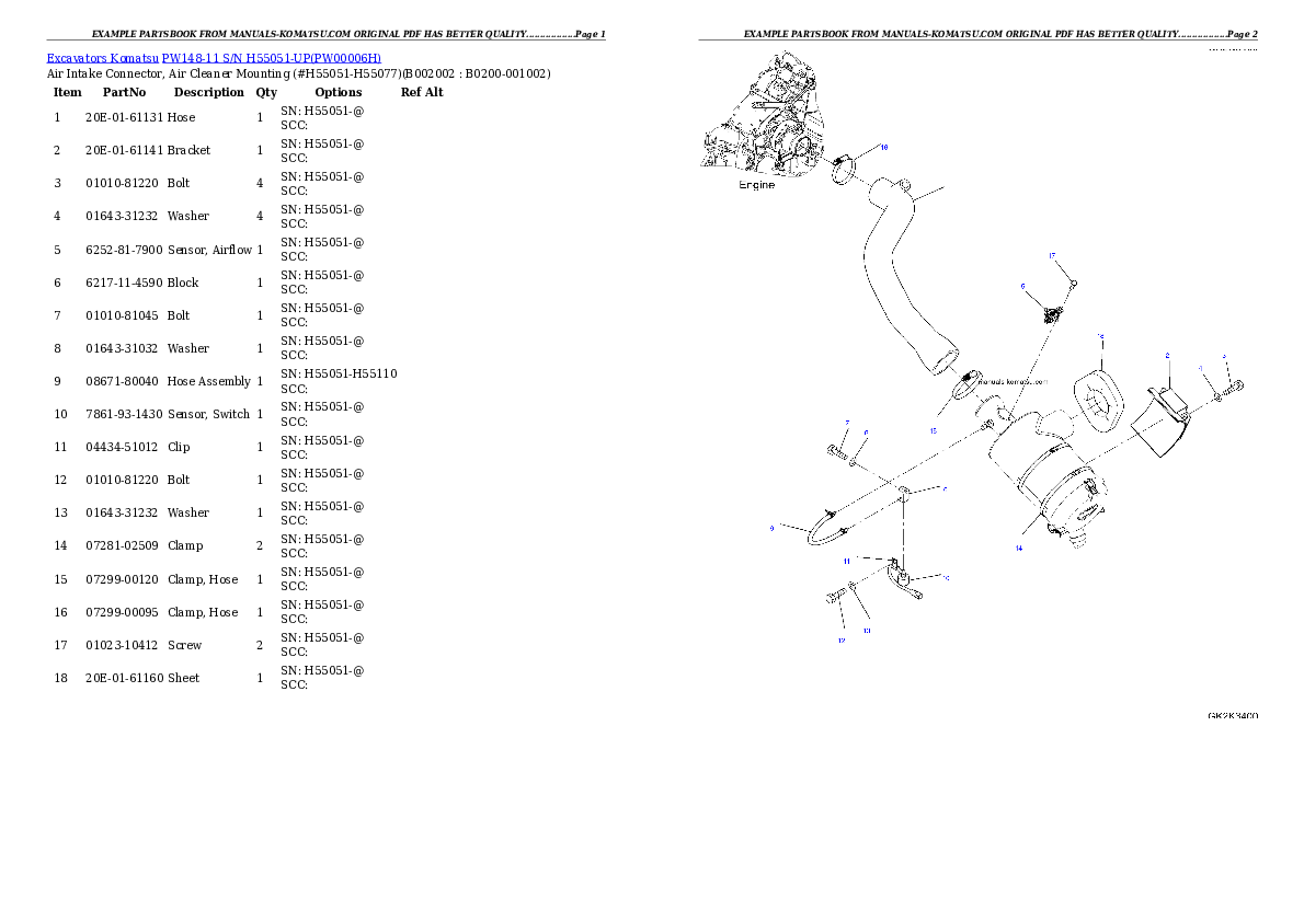 PW148-11 S/N H55051-UP Partsbook