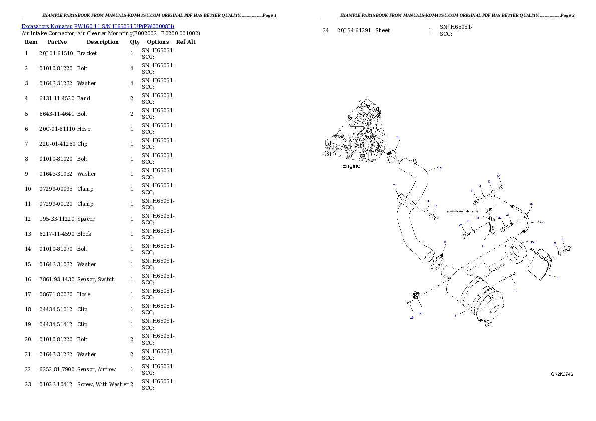 PW160-11 S/N H65051-UP Partsbook