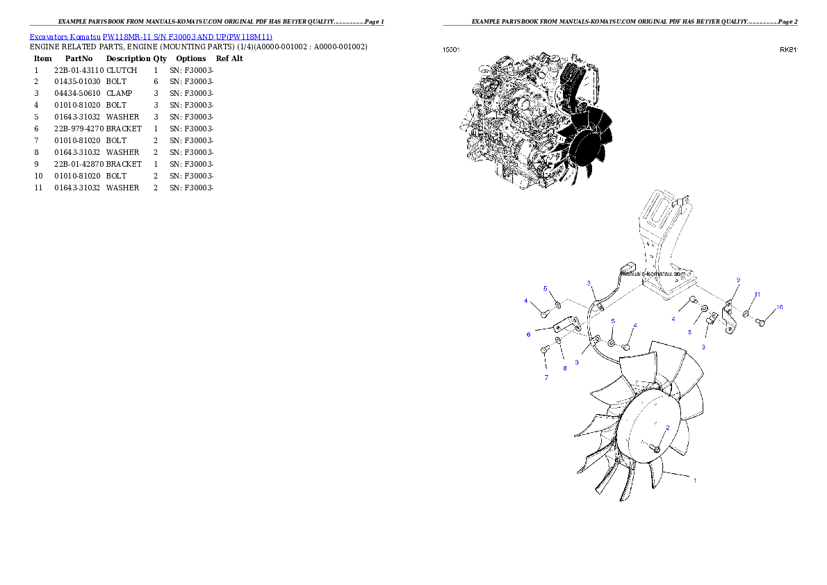 PW118MR-11 S/N F30003 AND UP Partsbook