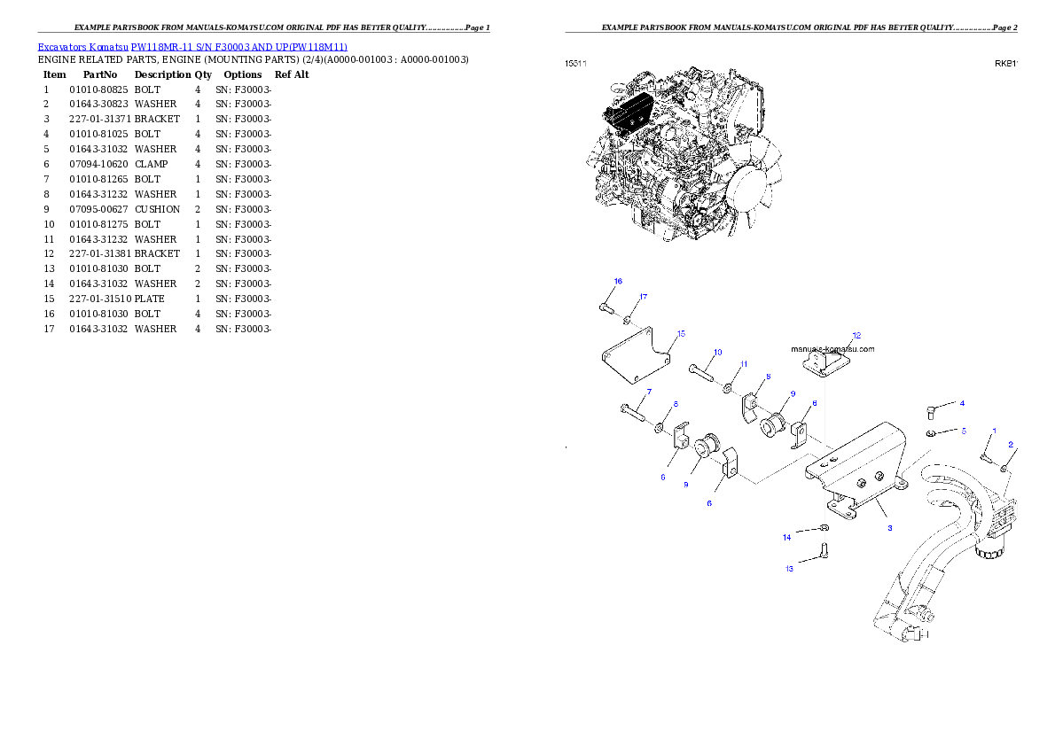 PW118MR-11 S/N F30003 AND UP Partsbook