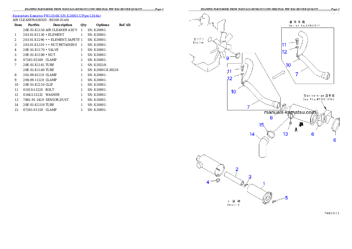 PW130-6K S/N K30001-UP Partsbook