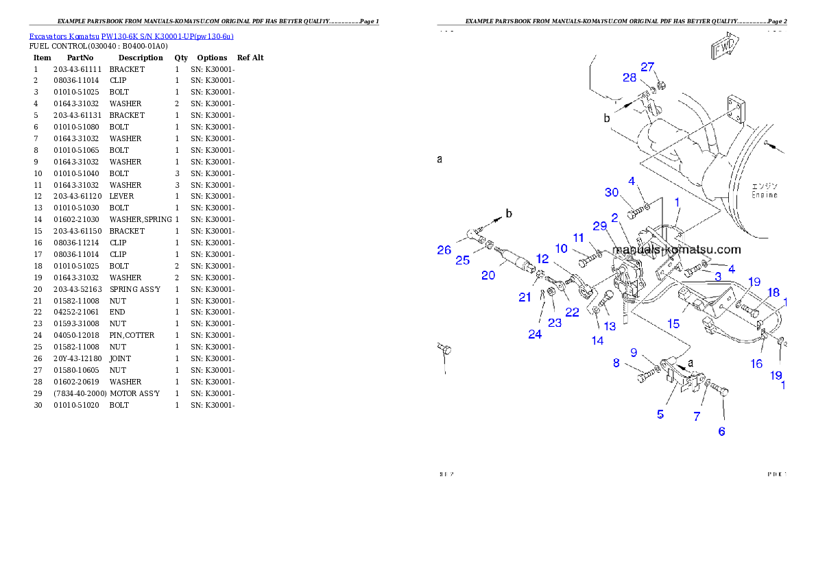 Protected: PW130-6K S/N K30001-UP Partsbook