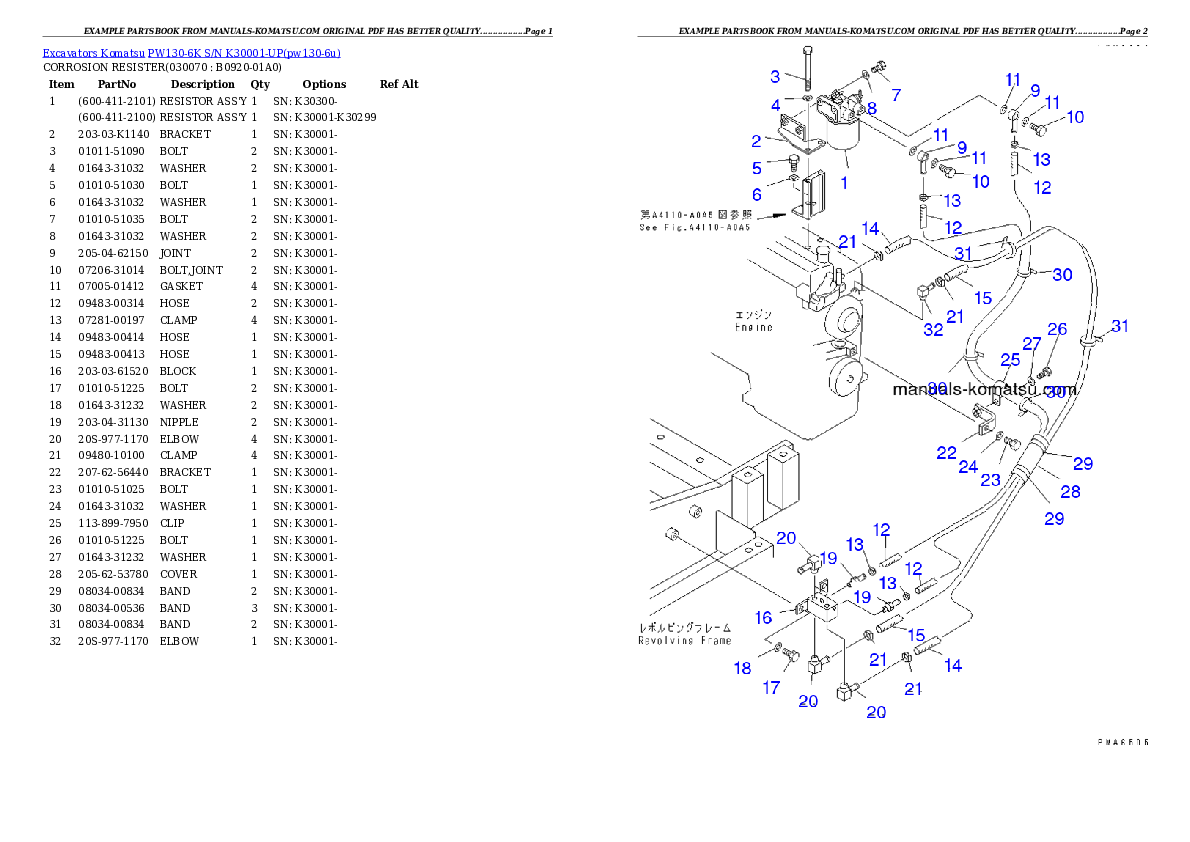 Protected: PW130-6K S/N K30001-UP Partsbook