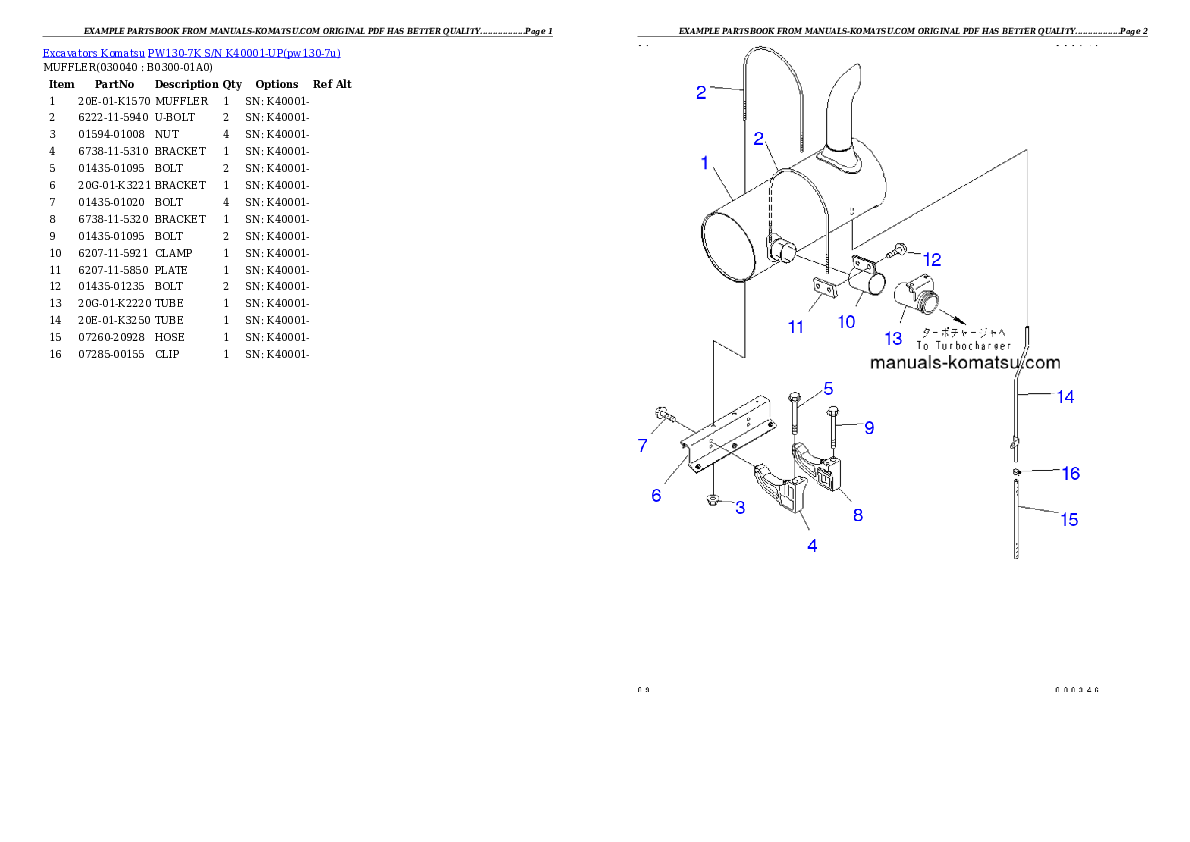 Protected: PW130-7K S/N K40001-UP Partsbook