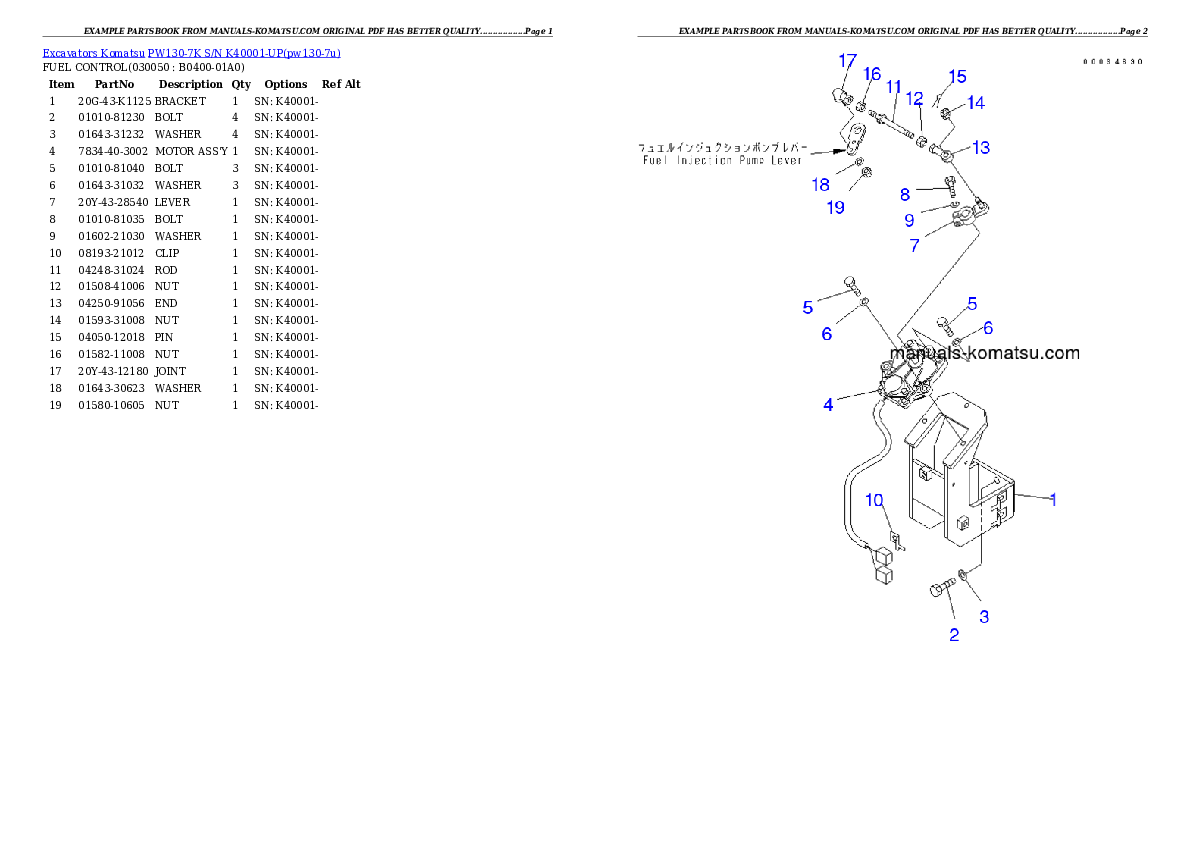 Protected: PW130-7K S/N K40001-UP Partsbook
