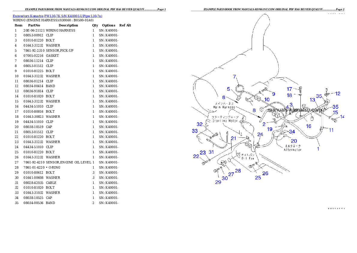 Protected: PW130-7K S/N K40001-UP Partsbook