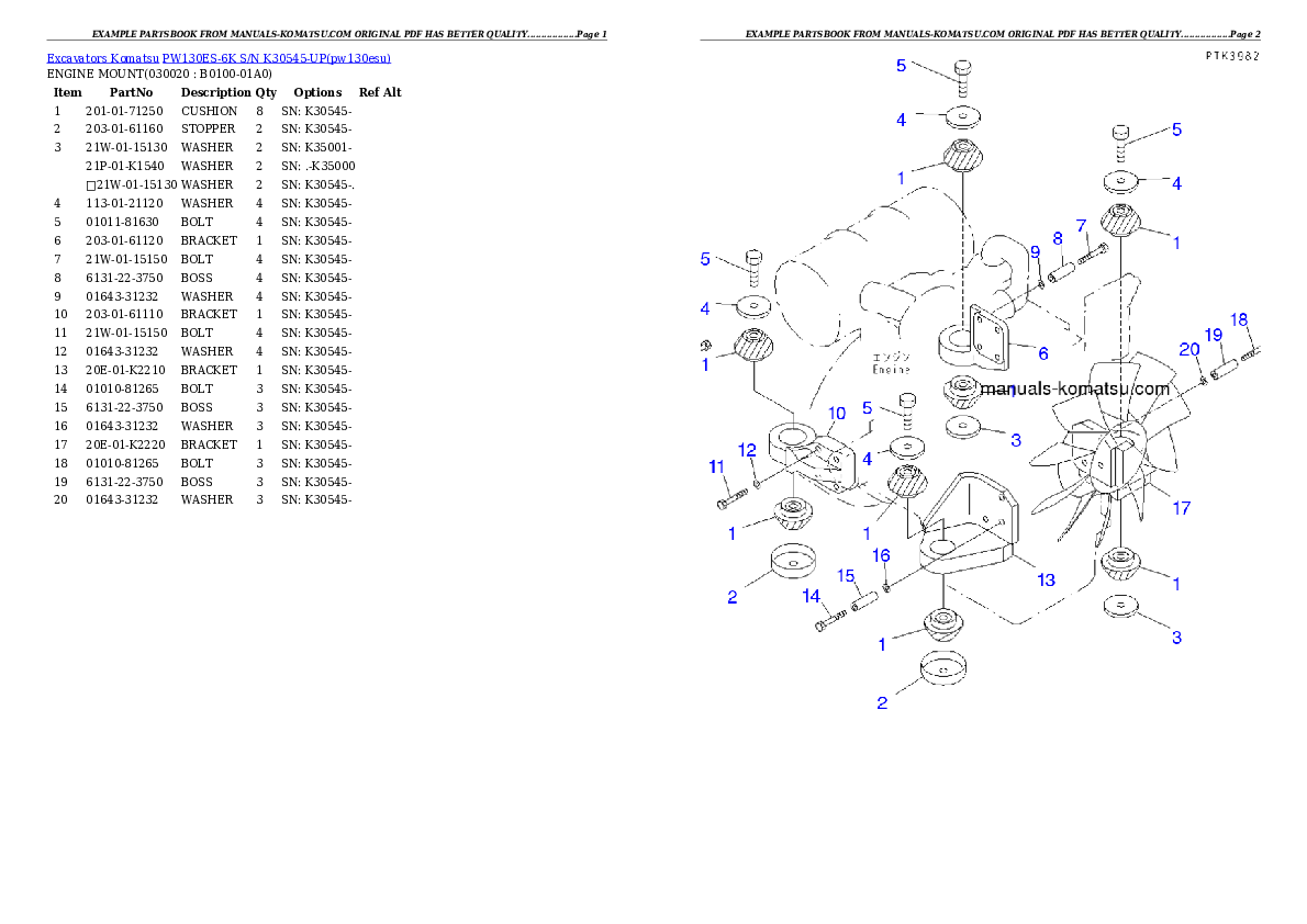 PW130ES-6K S/N K30545-UP Partsbook
