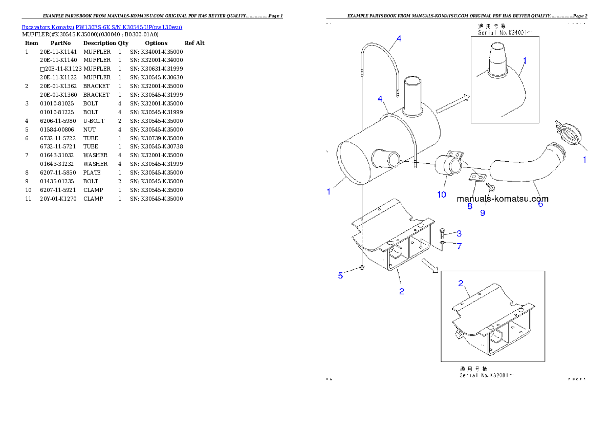 Protected: PW130ES-6K S/N K30545-UP Partsbook